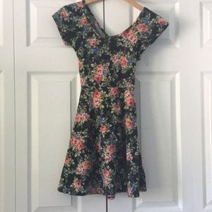Black Floral knit Skater dress with cut out